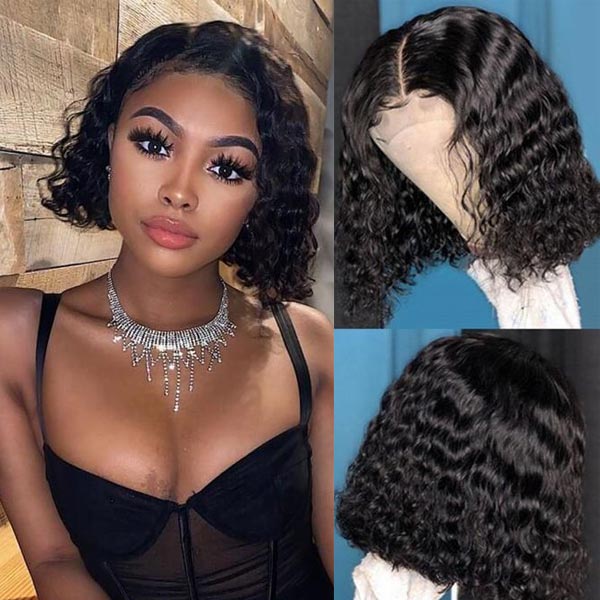Deep Wave Bob Wig Blunt Cut Lace Front Wig 10A Human Hair Natural Color - Image 8