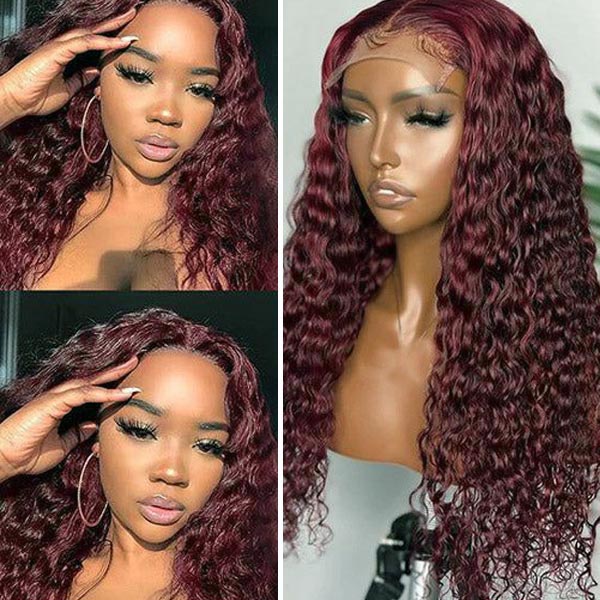 Deep Wave Dark 99J Burgundy 4x4 & 5x5 & 6x6 Frontal Wigs Ashimary Virgin Hair For Women - Image 3