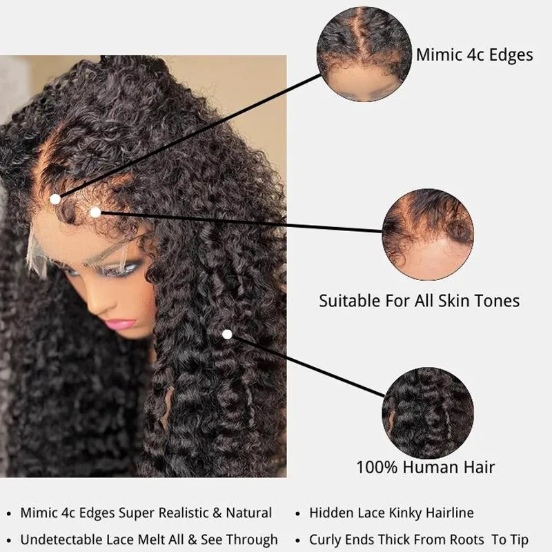 4C Hairline Wigs - Kinky Curly 4x4 & 4x6 Lace Closure with Realistic Hairline Human Hair Wig with Natural 4C Edges - Image 3