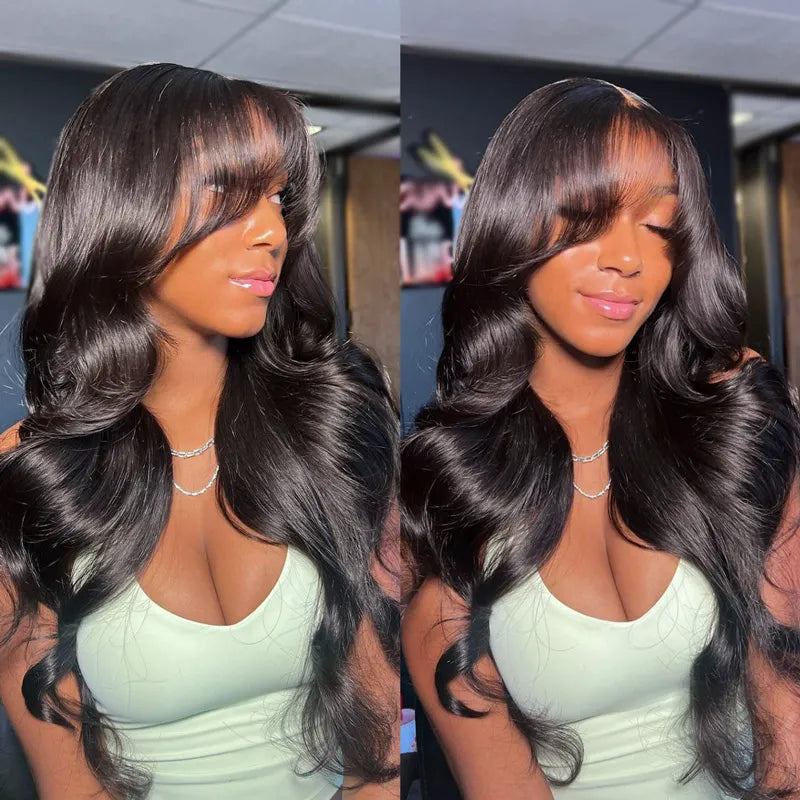 Ashimary Curtain Bangs Layered Cut 4x4 Transparent Lace Body Wave Wig 180% Density Butterfly Cut Human Hair - Image 2