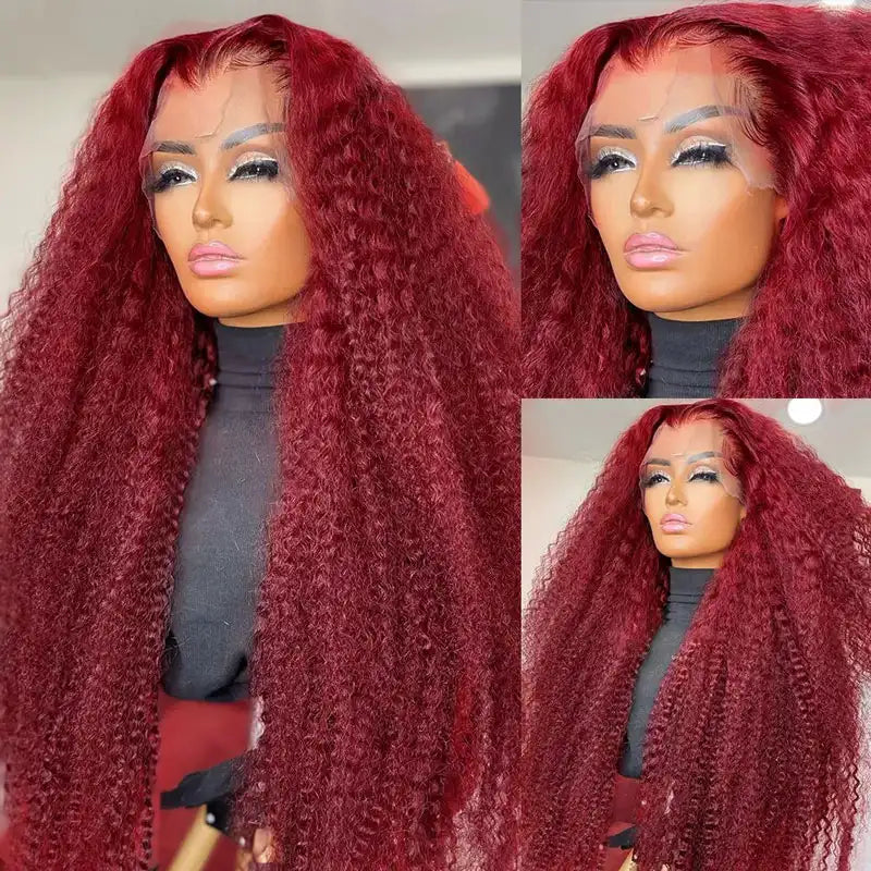 99J Burgundy Curly Wig 360 Frontal Wigs Ashimary Virgin Hair Front Wigs - Image 12