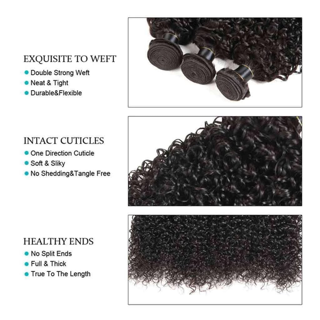 9A Jerry Curly 3 Bundles with Lace ClosureNatural Color Purvian Virgin Hair - Image 4
