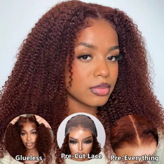 Reddish Brown Pre Eveything Wear & Go kinky Curly 5x5 Transparent Pre-cut Lace Closure WigBeginner Friendly Glueless Hair