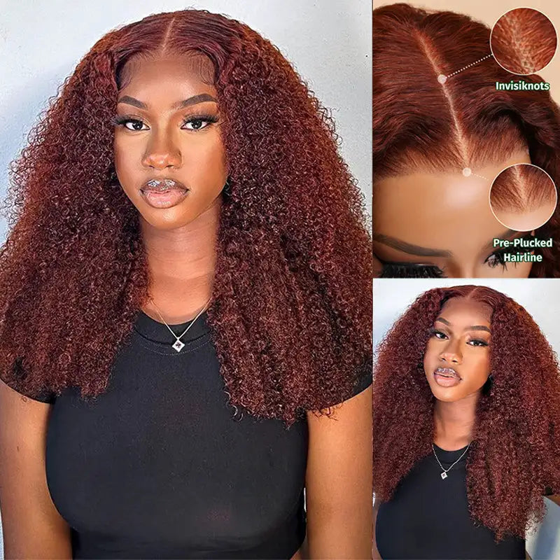 Reddish Brown Pre Eveything Wear & Go kinky Curly 5x5 Transparent Pre-cut Lace Closure WigBeginner Friendly Glueless Hair - Image 2