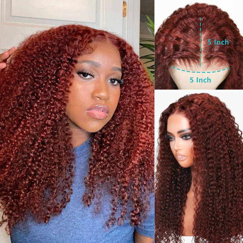 Reddish Brown Pre Eveything Wear & Go kinky Curly 5x5 Transparent Pre-cut Lace Closure WigBeginner Friendly Glueless Hair - Image 3