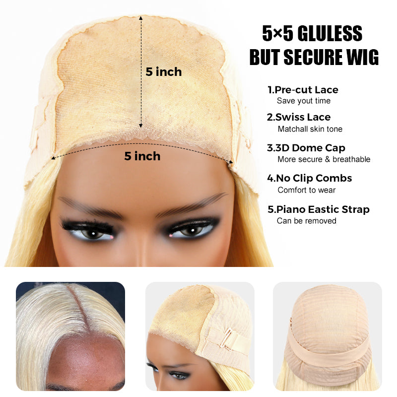 Glueless 613 Blonde Wear & Go 4*4 5*5 Transparent HD Lace Closure Straight Wig Ashimary Human Hair - Image 7