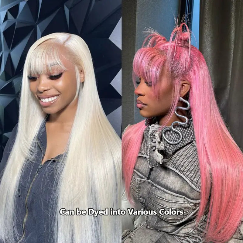 613 Blonde Straight Colored Wigs With Bangs 13x6 Transparent Full Lace Frontal Wig High Quality Remy Hair - Image 6