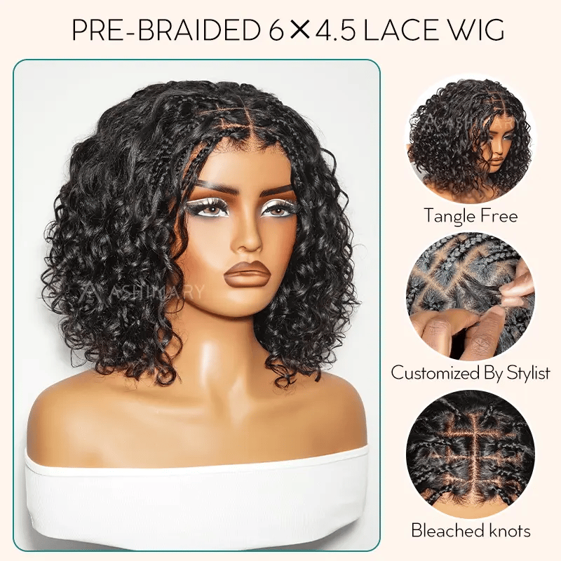 Boho Braids Water Wave Glueless 6x4.5 Closure Lace with Braided Top Human Hair Wig Pre-Cut Lace - Image 4