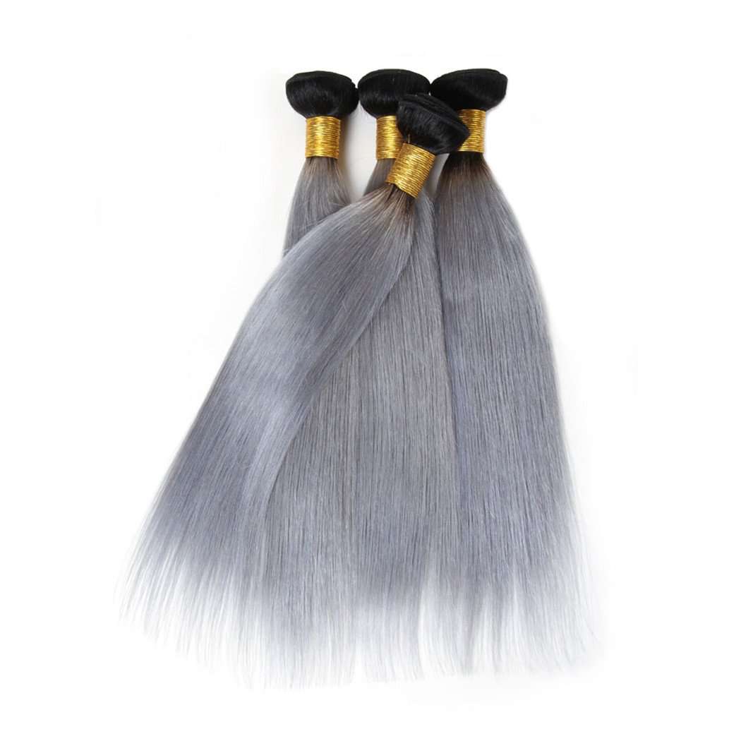 4 Bundles Grey Ombre Hair Straight Brazilian Human Hair Bundles - Image 4
