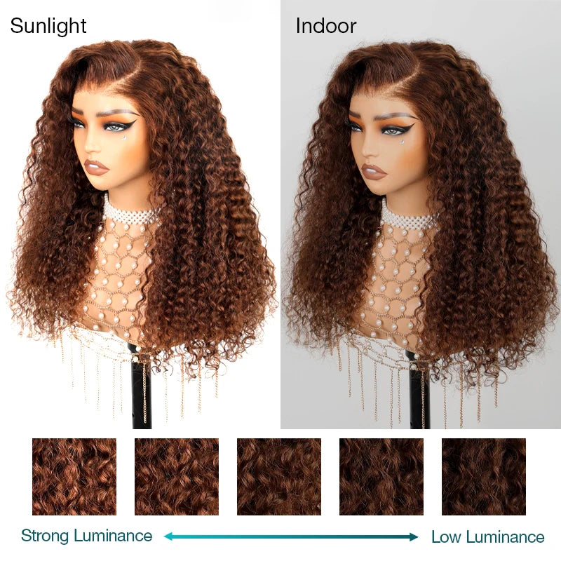 Chocolate Brown Water Wave Invisi Strap Snug Fit 360 Melting Lace Frontal Bleached Knots Glueless Lace Wig - Image 13