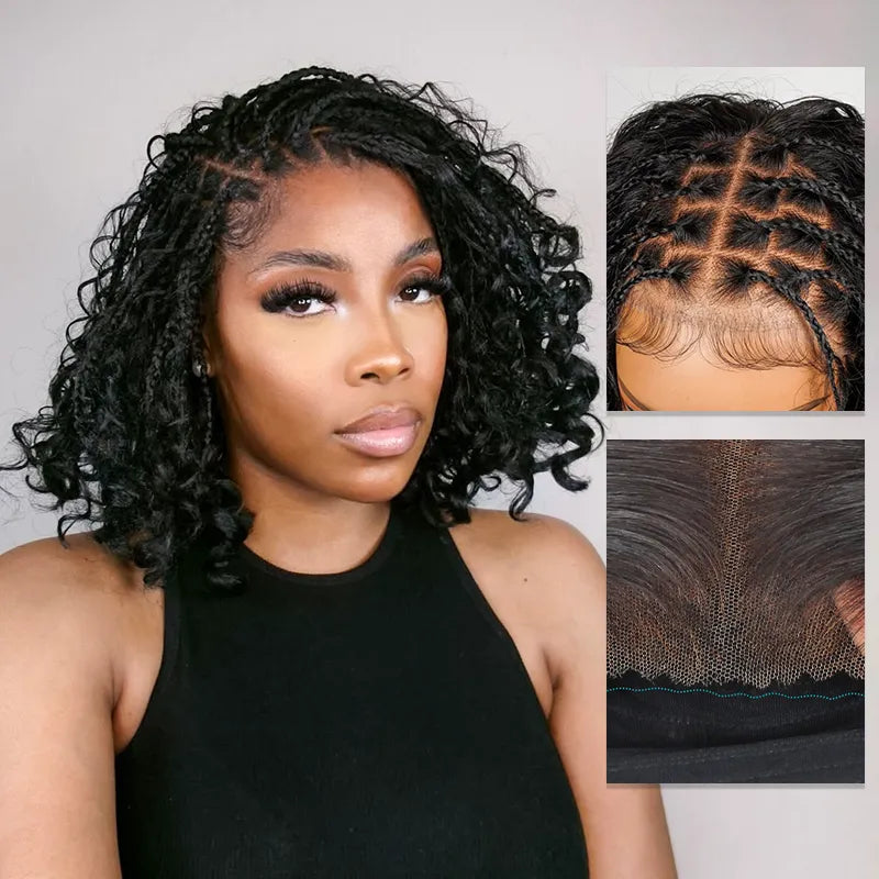 Boho Braids Water Wave Glueless 6x4.5 Closure Lace with Braided Top Human Hair Wig Pre-Cut Lace