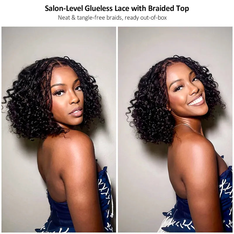 Boho Braids Water Wave Glueless 6x4.5 Closure Lace with Braided Top Human Hair Wig Pre-Cut Lace - Image 3