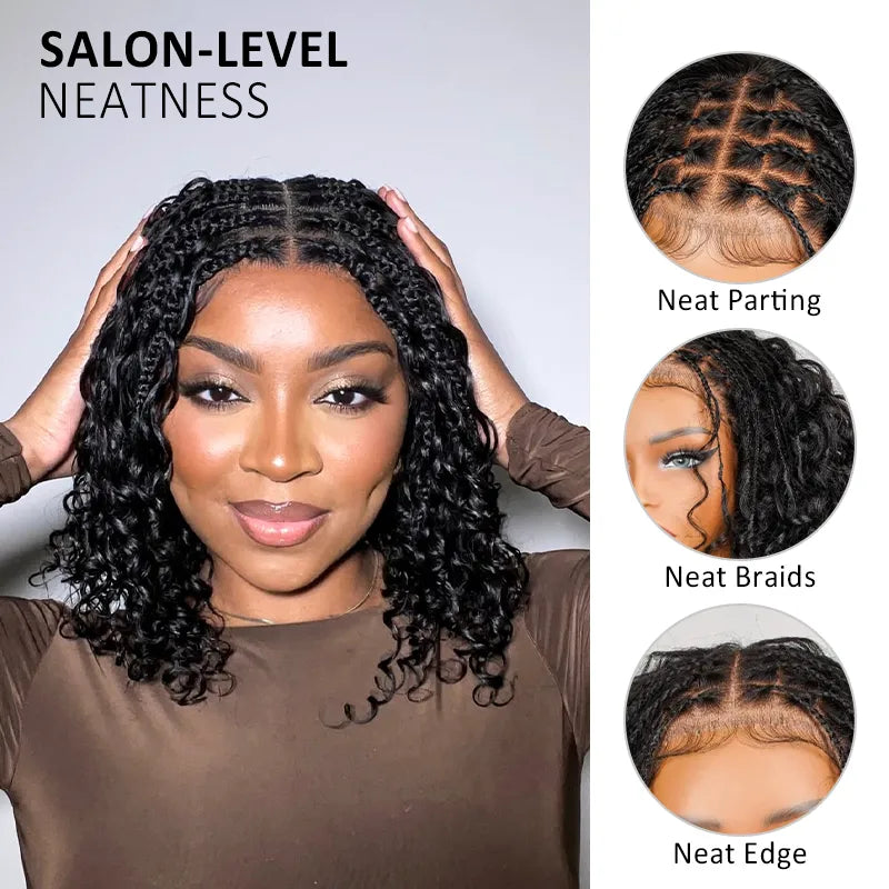 Boho Braids Water Wave Glueless 6x4.5 Closure Lace with Braided Top Human Hair Wig Pre-Cut Lace - Image 2