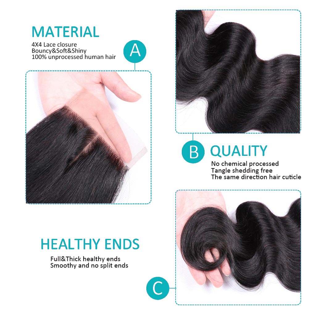 9A Brazilian Body Wave Hair 4 Bundles With Lace Frontal Human Hair - Image 3