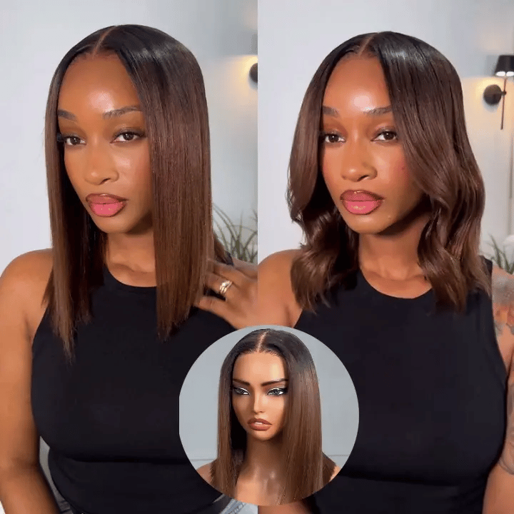 Chestnut Brown Soft Ombre Blend Pull Go 6x4.5 Lace Yaki Straight Wig Glueless Short Bob Beginner-Friendly - Image 3