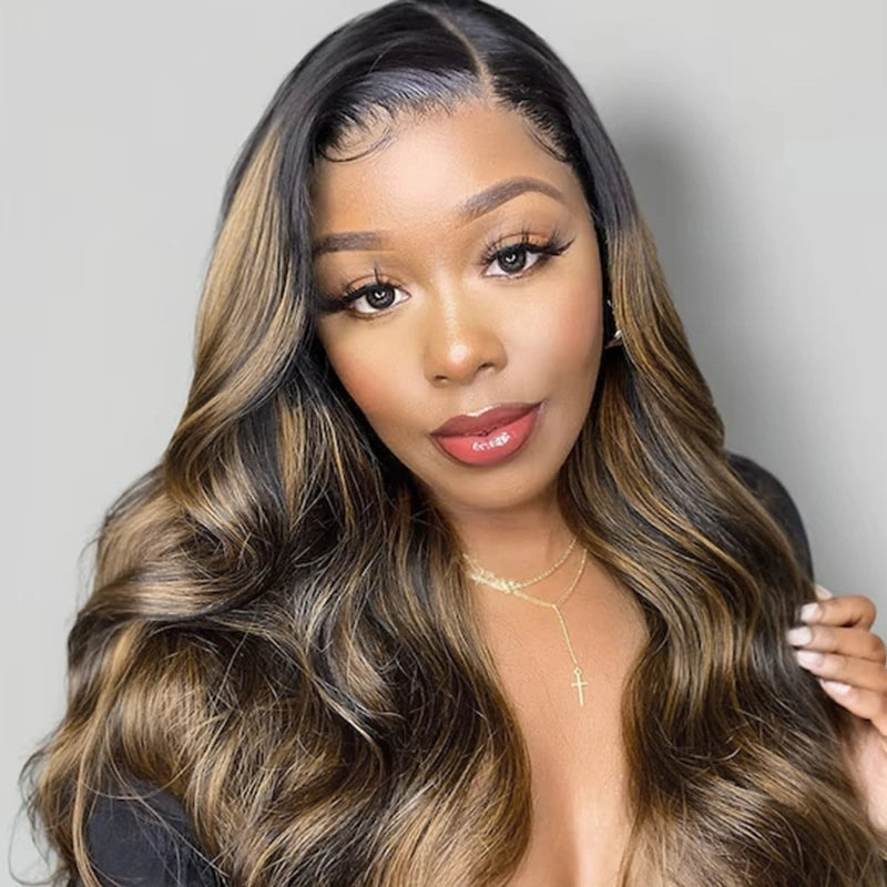 Brown Highlight on Black 4x4 5x5 6x6 Glueless Lace Closure Wigs Ashimary Body Wave Virgin Hair - Image 3