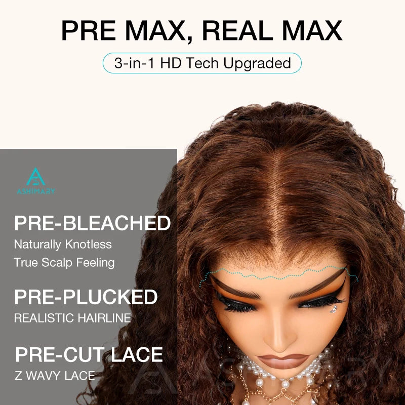 Chocolate Brown Water Wave Invisi Strap Snug Fit 360 Melting Lace Frontal Bleached Knots Glueless Lace Wig - Image 12
