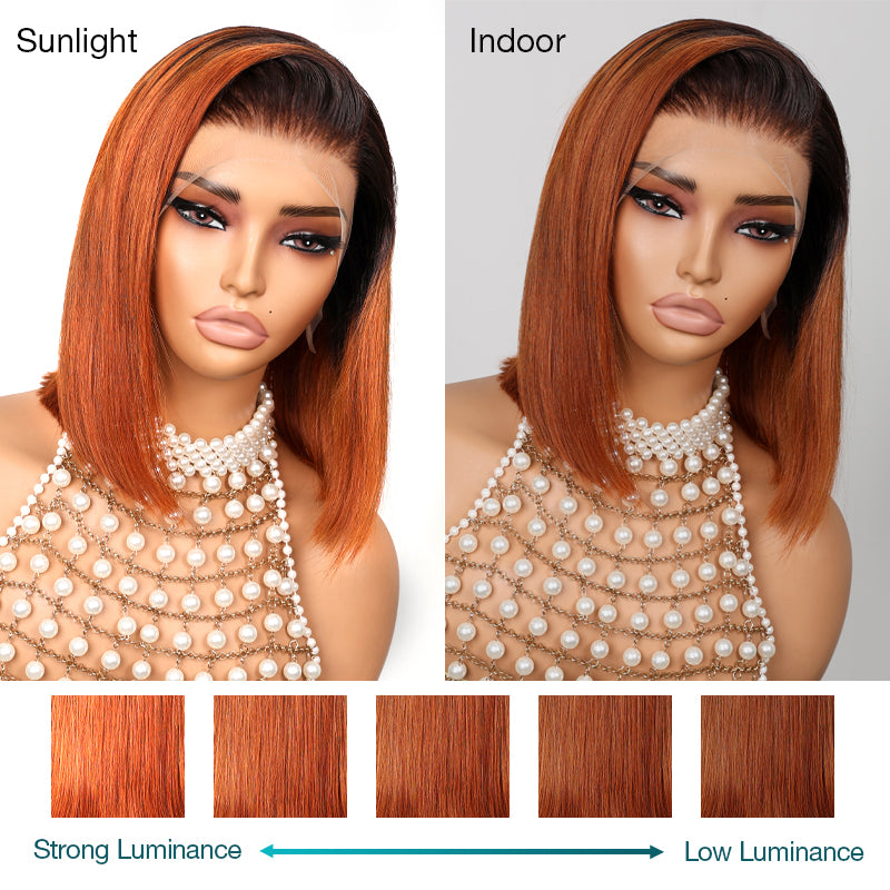 Pull Go 13x4 Lace Wig Ginger Ombre Silky Blunt Cut Glueless Bob Wig - Image 20