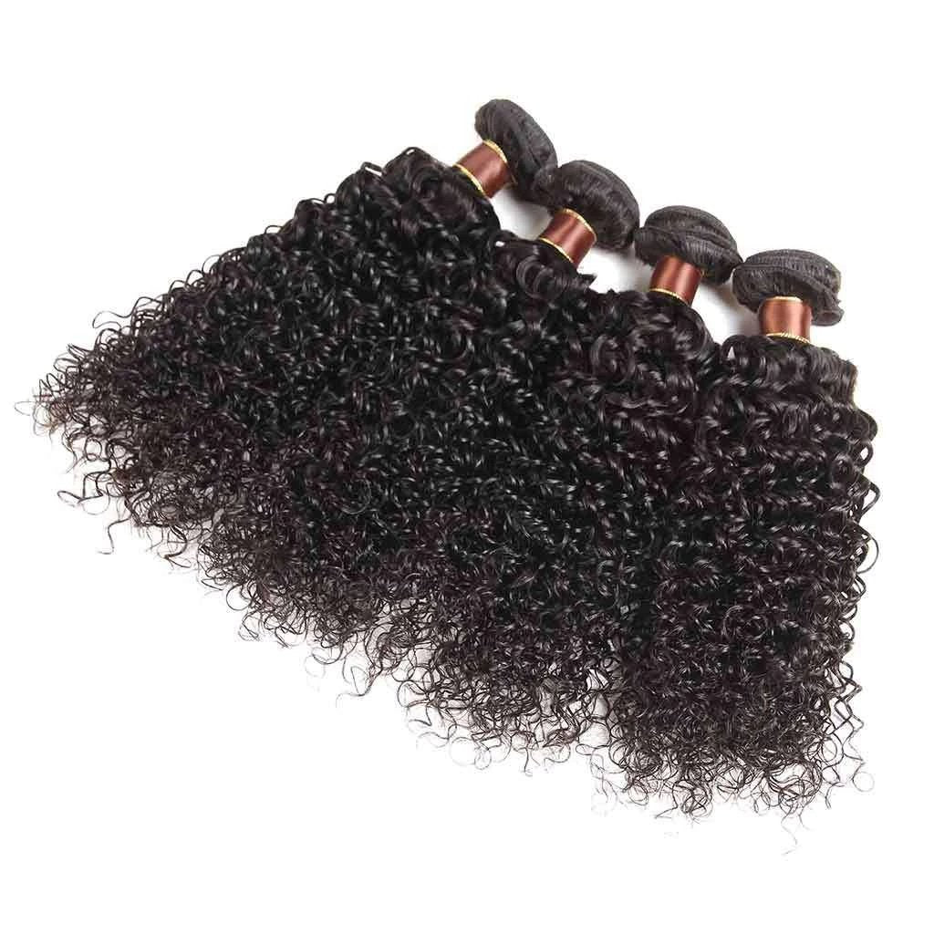 9A Jerry Curly 3 Bundles with Lace ClosureNatural Color Purvian Virgin Hair - Image 3