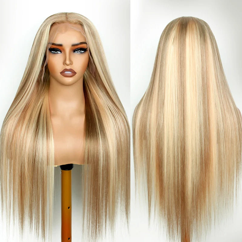 Customized Blonde Balayage on Brown Hair Transparent 13x4 &13x6 Full Lace Frontal Wig Ashimary Hair - Image 12