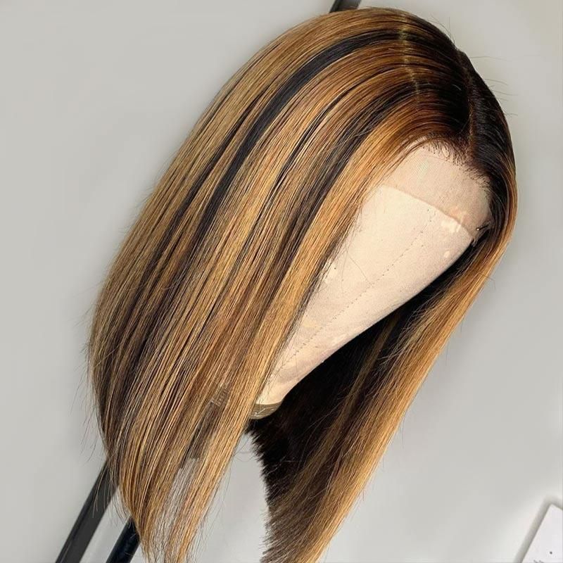 Double Drawn High Density Brown Highlight Bob Lace Wig Brazilian Human Hair - Image 4