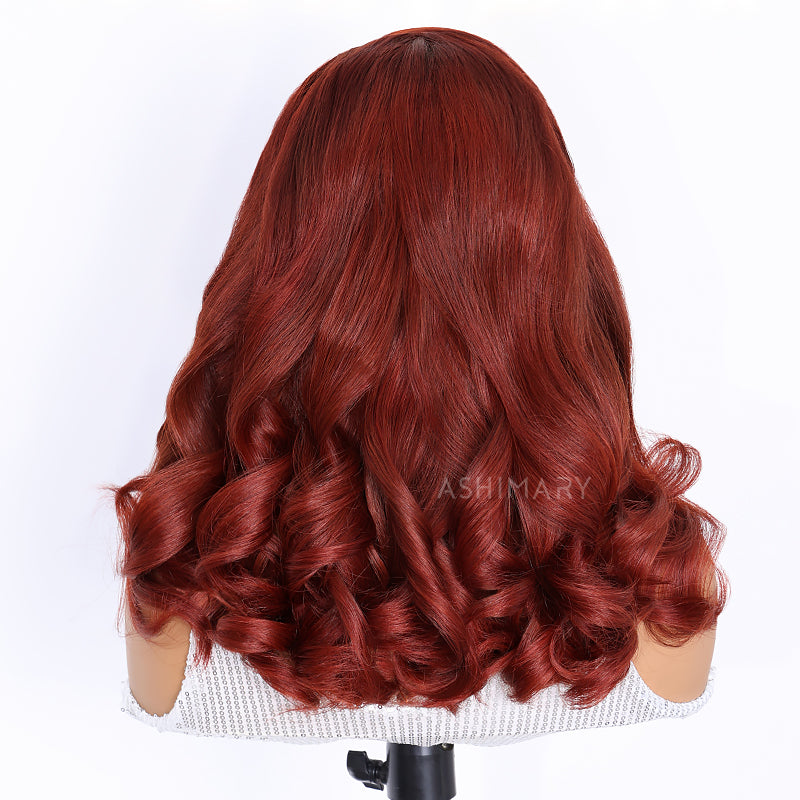 Reddish Brown Pre-Styled Body Wave Glueless Layer Wavy Bob Wig Transparent Lace Ready To Go Wigs - Image 16