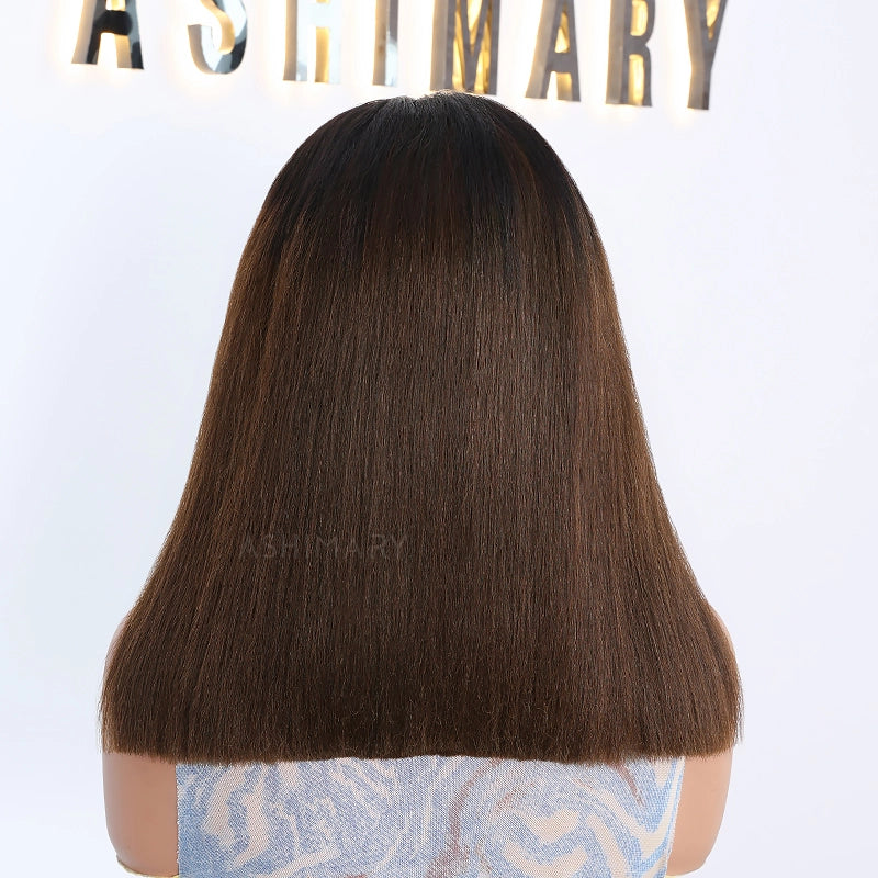 Chestnut Brown Soft Ombre Blend Pull Go 6x4.5 Lace Yaki Straight Wig Glueless Short Bob Beginner-Friendly - Image 12