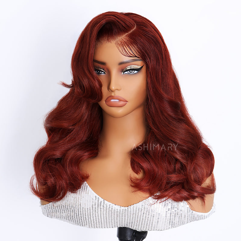 Reddish Brown Pre-Styled Body Wave Glueless Layer Wavy Bob Wig Transparent Lace Ready To Go Wigs - Image 15