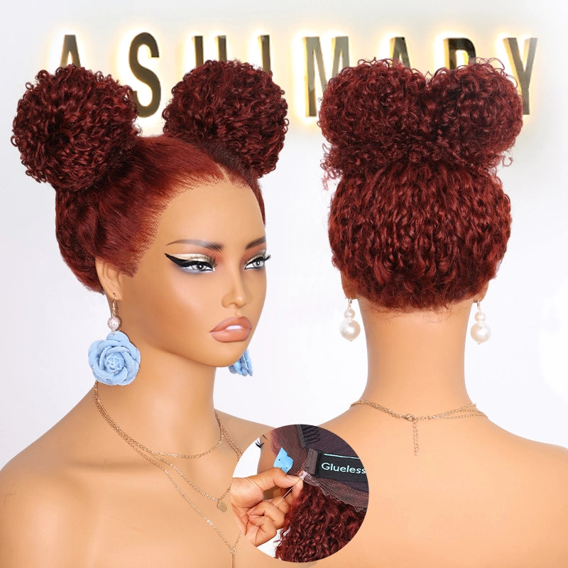 Reddish Brown Kinky Curly Invisi Strap Snug Fit 360 Melting Lace Frontal Bleached Knots Glueless Lace Wig - Image 8