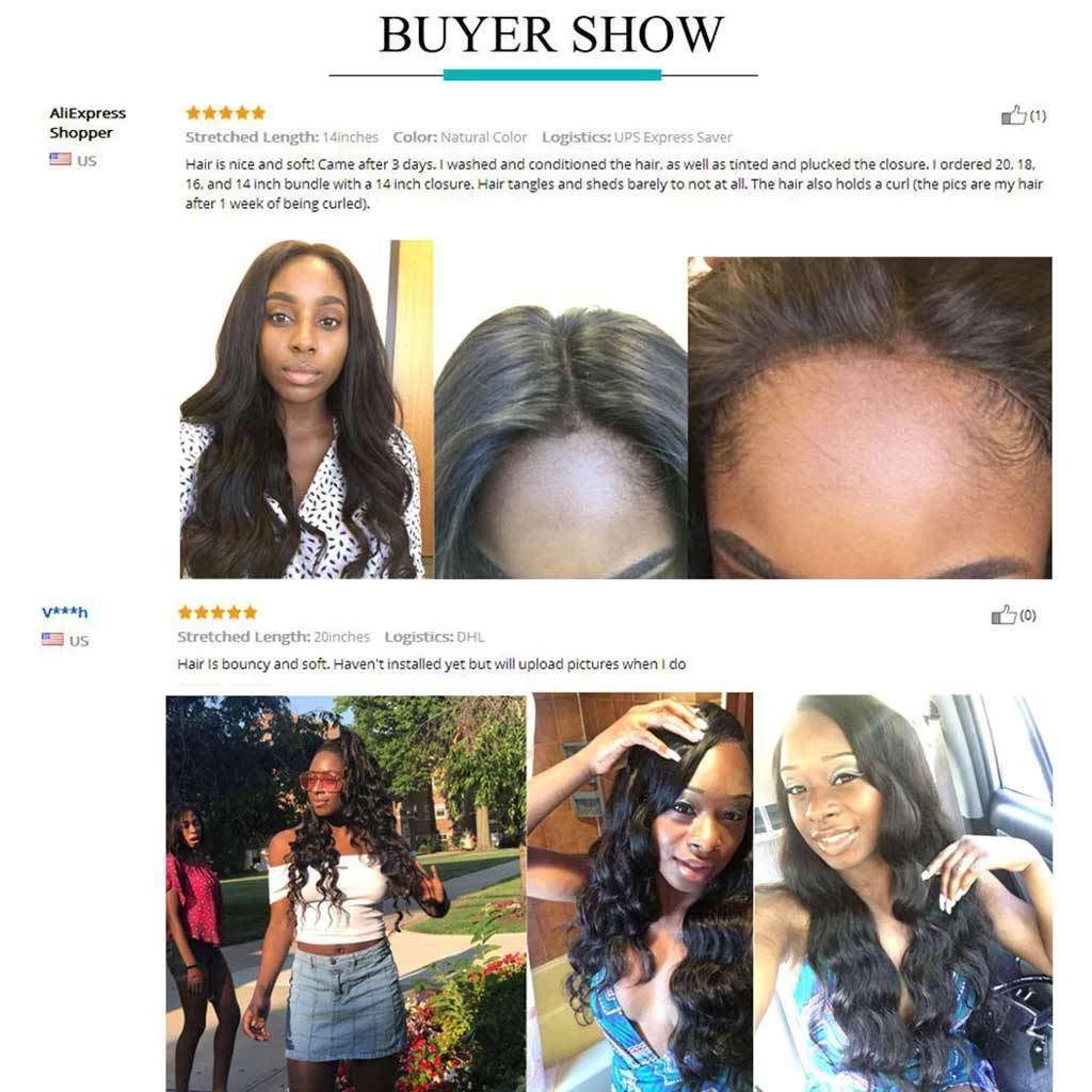 Ashimary Body Wave Hair 4x4Inchs Lace Closure Natural Color 100% Human Hair - Image 3