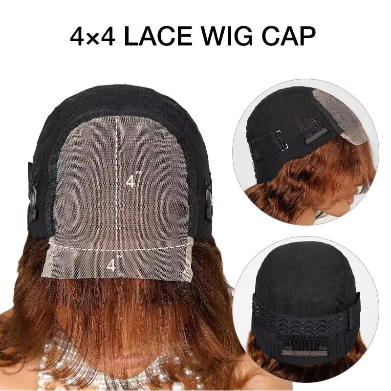 Ginger Brown 4x4 Lace Closure Loose Deep Wave Wig With Bangs - Image 8