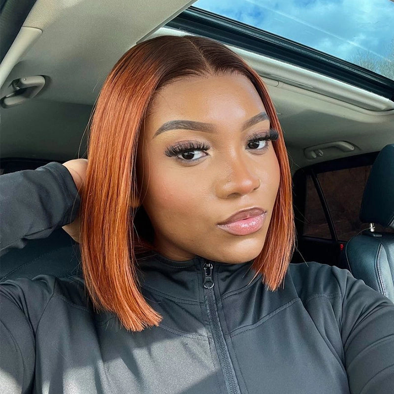 Pull Go 13x4 Lace Wig Ginger Ombre Silky Blunt Cut Glueless Bob Wig - Image 5