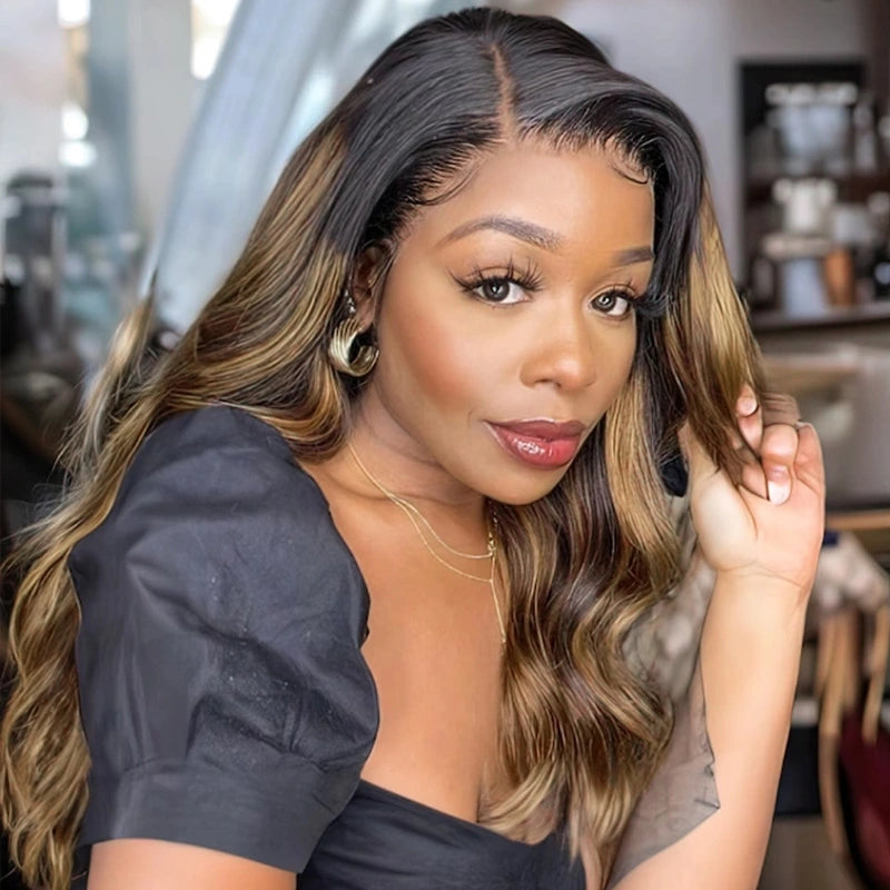 Brown Highlight on Black 4x4 5x5 6x6 Glueless Lace Closure Wigs Ashimary Body Wave Virgin Hair - Image 2