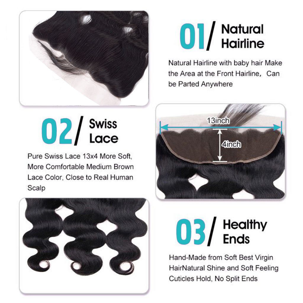 9A Brazilian Body Wave Hair 4 Bundles With Lace Frontal Human Hair - Image 6