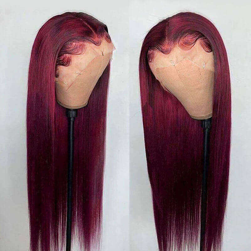 99J Burgundy Lace Front Wig 13*4 13*6 Frontal Straight Wigs Ashimary Virgin Hair - Image 9
