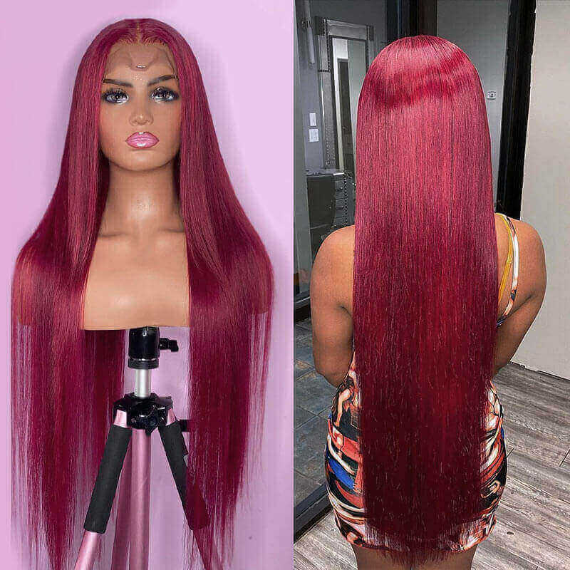 99J Burgundy Lace Front Wig 13*4 13*6 Frontal Straight Wigs Ashimary Virgin Hair - Image 3