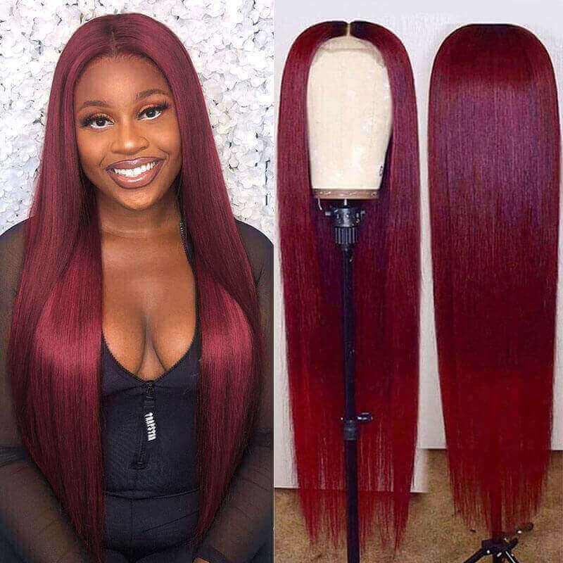 99J Burgundy Lace Front Wig 13*4 13*6 Frontal Straight Wigs Ashimary Virgin Hair - Image 2