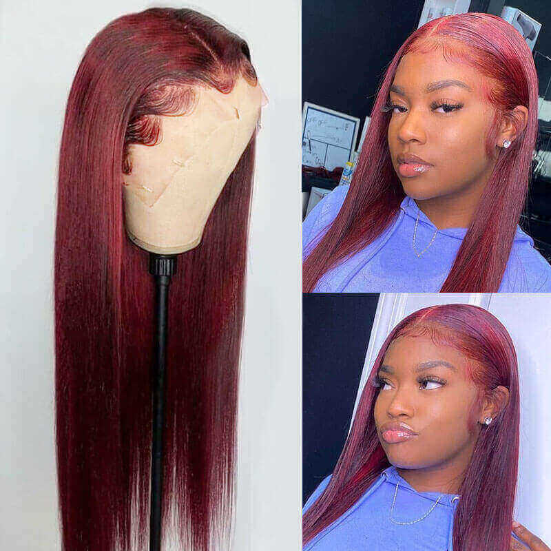 99J Burgundy Lace Front Wig 13*4 13*6 Frontal Straight Wigs Ashimary Virgin Hair - Image 10