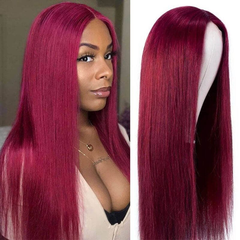 99J Burgundy Straight 4x4 5x5 6x6 Glueless Lace Closure Wig Ashimary Virgin Hair - Image 6