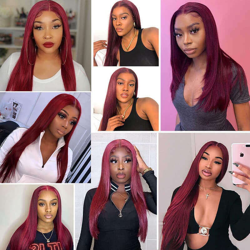 99J Burgundy Straight 4x4 5x5 6x6 Glueless Lace Closure Wig Ashimary Virgin Hair - Image 5