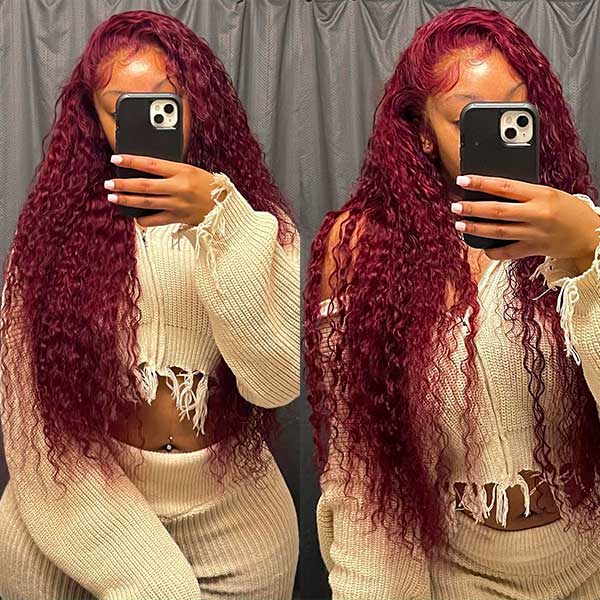 13*4 13*6 Deep Wave 99J Burgundy Curly Wig Frontal Wigs Ashimary Virgin Hair Front Wigs - Image 5