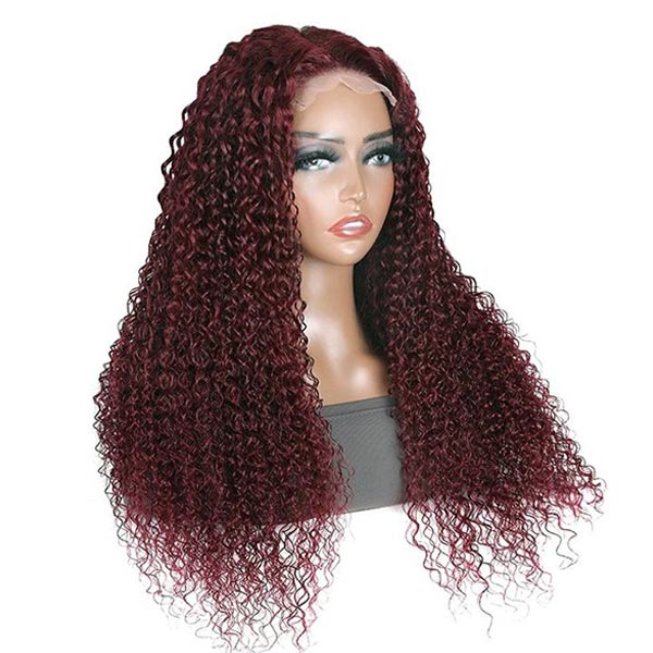 Dark 99J Burgundy Jerry Curly 4x4 5x5 6x6 Glueless Lace Closure Wig 100% Human Hair - Image 4