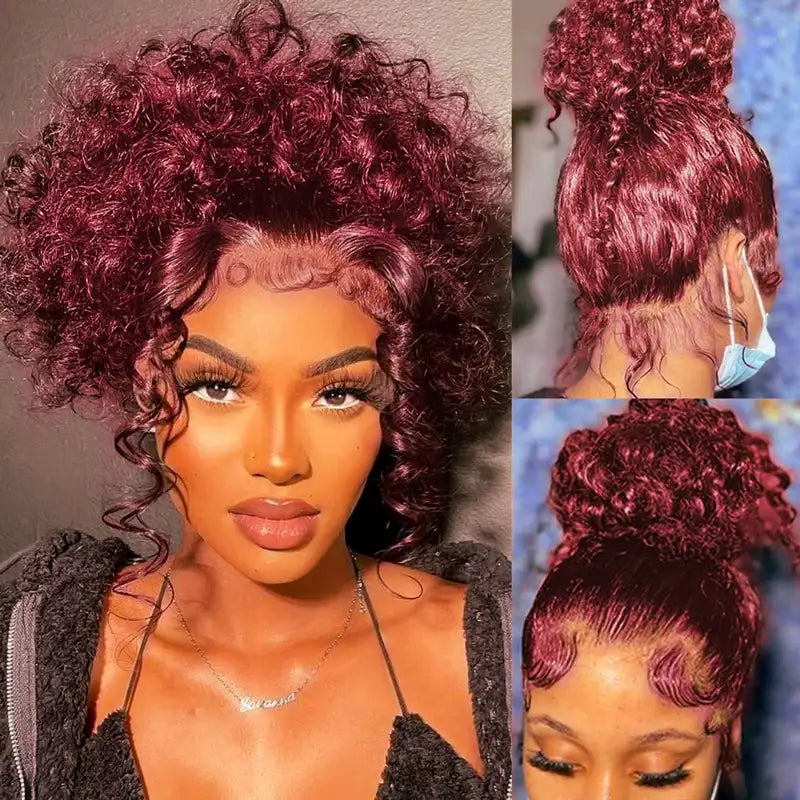 99J Burgundy Curly Wig 360 Frontal Wigs Ashimary Virgin Hair Front Wigs - Image 2