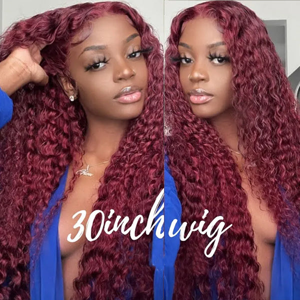 13*4 13*6 Deep Wave 99J Burgundy Curly Wig Frontal Wigs Ashimary Virgin Hair Front Wigs - Image 6