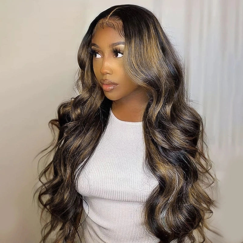 Brown Highlight on Black 4x4 5x5 6x6 Glueless Lace Closure Wigs Ashimary Body Wave Virgin Hair - Image 4