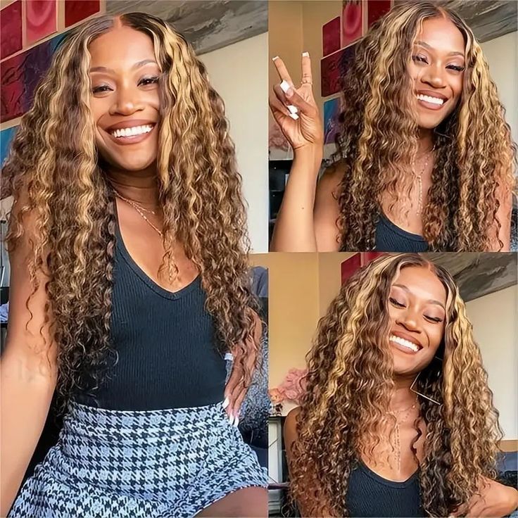 Flowy Bohemian Curly Wear And Go Highlight Piano Color Water Wave Ready to Wear Wig with Pre Plucked Hairline & Bleached Knots - Image 4