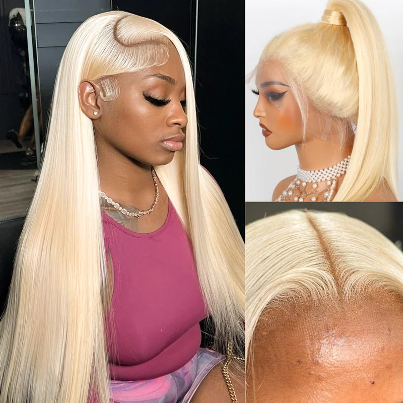 Upgrade Glueless Invisi Strap 360 Skin Lace Frontal 613 Blonde Straight Wig No Gel Stable Put on & Go Wigs