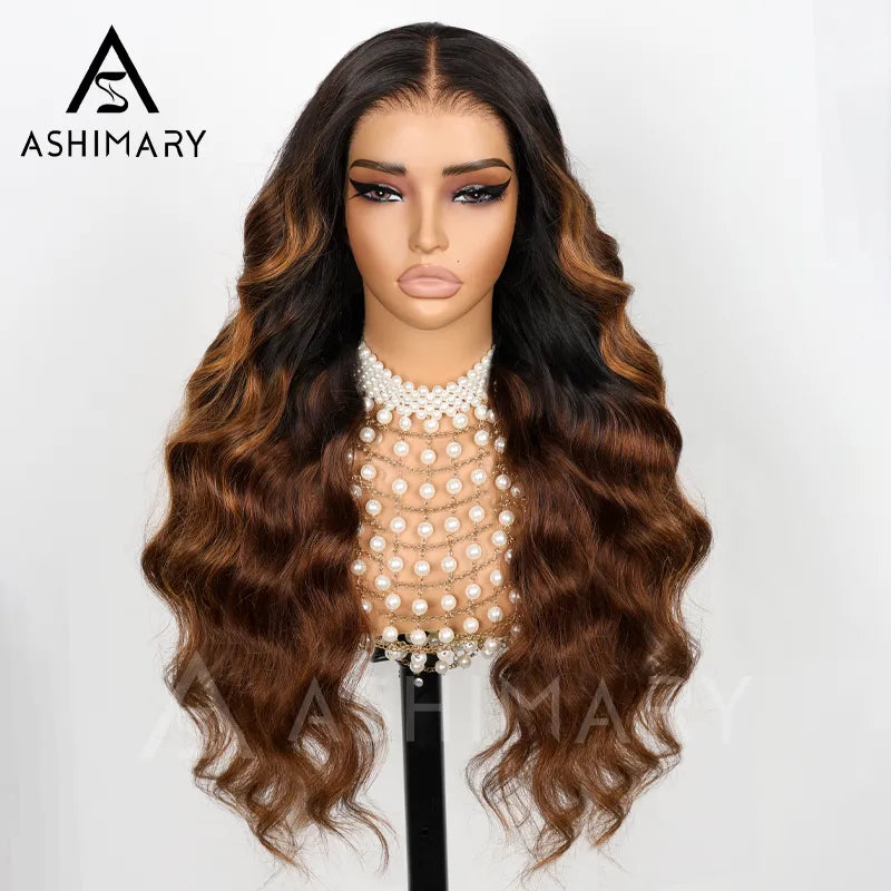 BOGO 360 Lace Frontal with Invisi Strap 3D Bouncy Body Wave Black Ombre Brown Highlight Pre Plucked Wig - Image 11