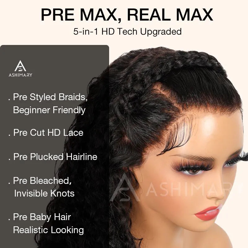 Pre Braided & Pre Baby Hair Water Wave Invisi Strap Snug Fit 360 Skin Lace Frontal Bleached Knots Crown Braid Wig - Image 7