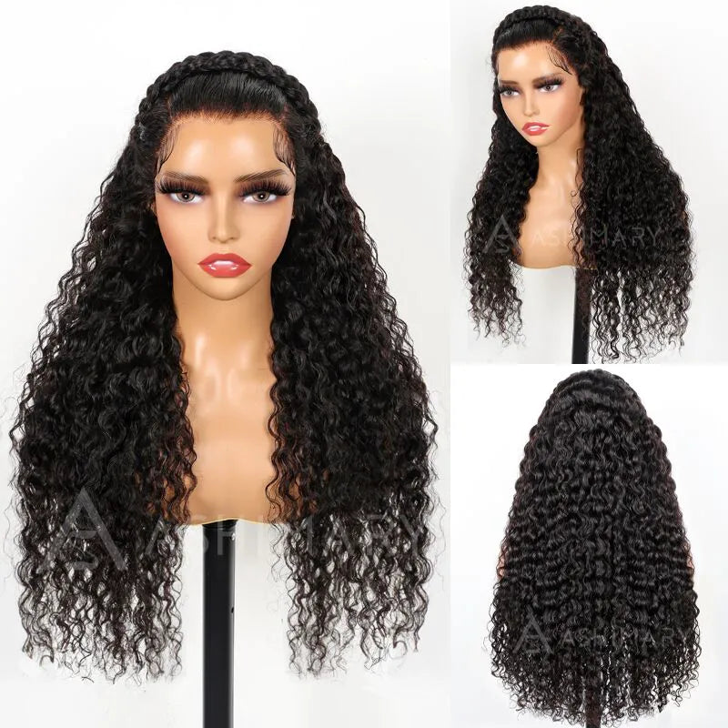 Pre Braided & Pre Baby Hair Water Wave Invisi Strap Snug Fit 360 Skin Lace Frontal Bleached Knots Crown Braid Wig - Image 5